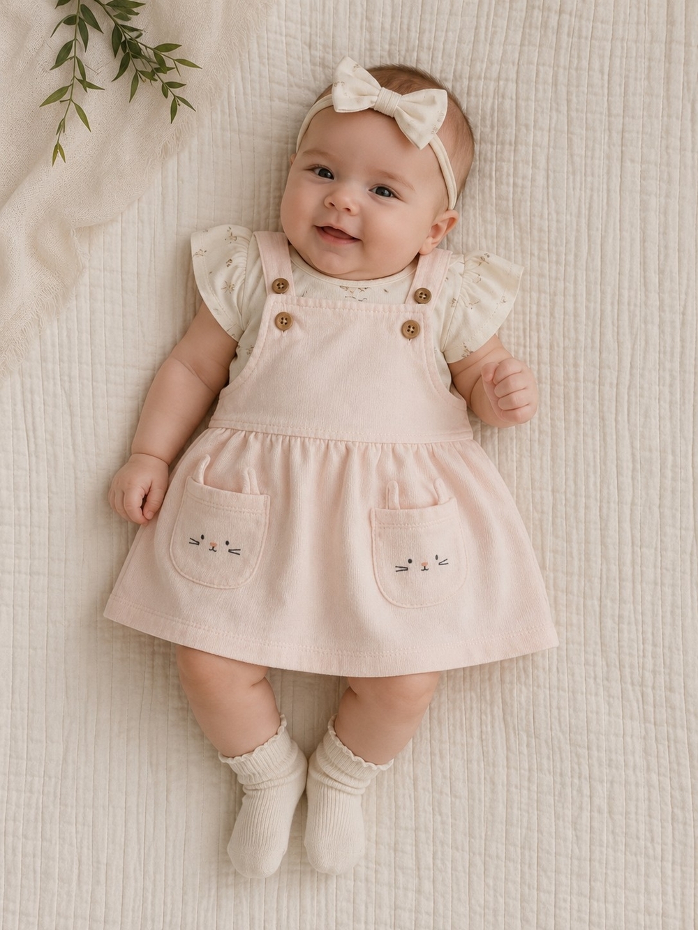 Carter's Baby Girl 2-Piece Outfit Pink Jumper Dress Bunny Pocket Bodysuit 3M